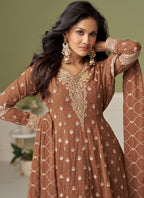 Vegaa Fashion Brown embroidery Real Georgette Salwar Suit - Distacart