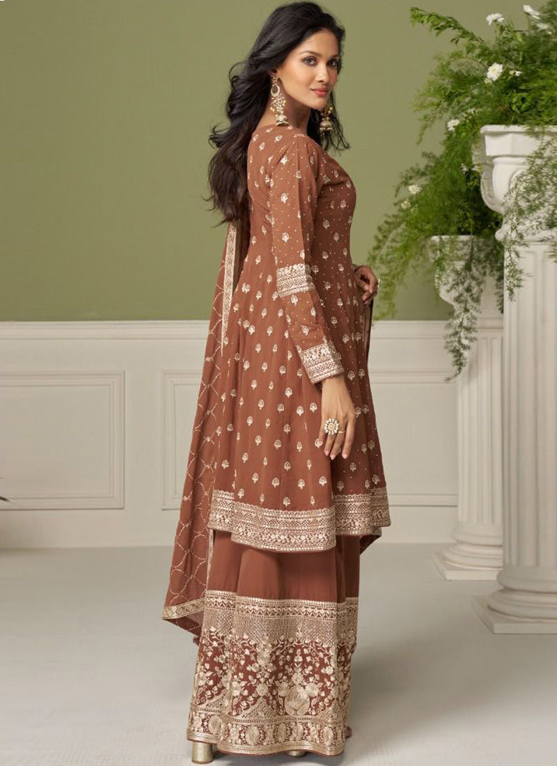 Vegaa Fashion Brown embroidery Real Georgette Salwar Suit - Distacart