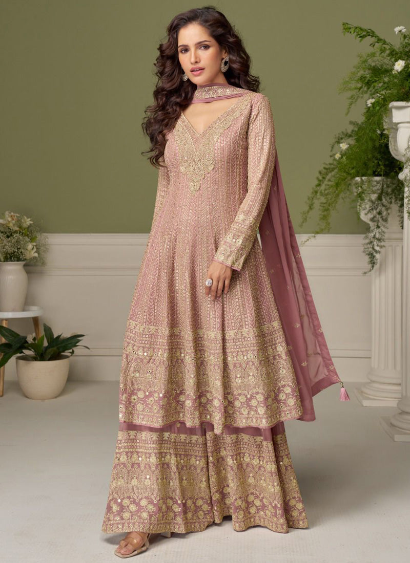 Vegaa Fashion light-pink embroidery Real Georgette Salwar Suit - Distacart