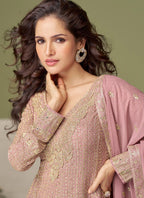 Vegaa Fashion light-pink embroidery Real Georgette Salwar Suit - Distacart