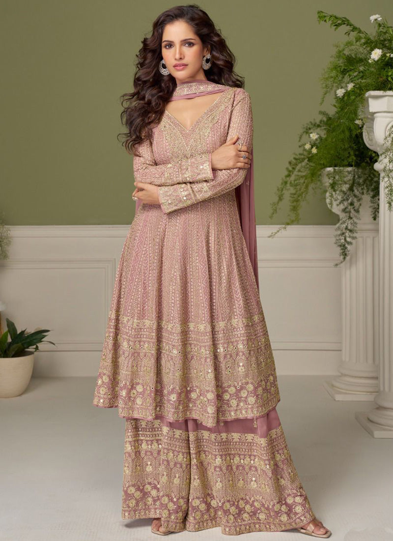 Vegaa Fashion light-pink embroidery Real Georgette Salwar Suit - Distacart