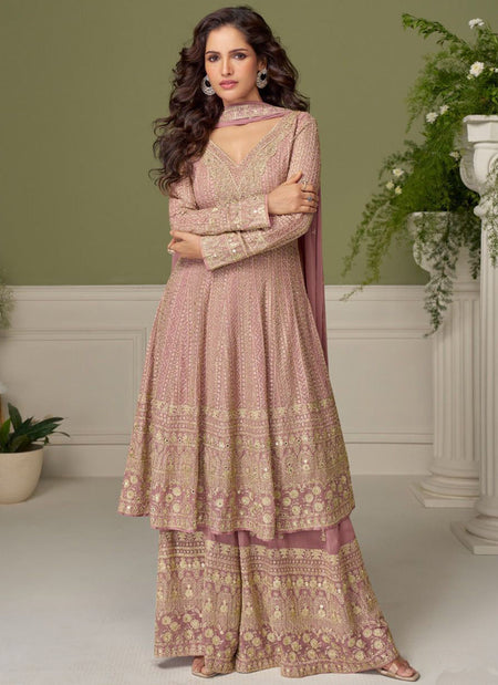 Vegaa Fashion light-pink embroidery Real Georgette Salwar Suit