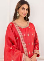 Vegaa Fashion Red Embroidery Real Simar Silk Salwar Suit - Distacart