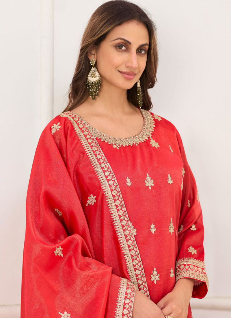 Vegaa Fashion Red Embroidery Real Simar Silk Salwar Suit - Distacart