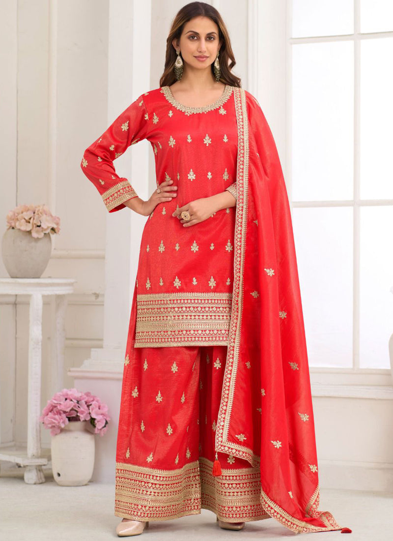 Vegaa Fashion Red Embroidery Real Simar Silk Salwar Suit - Distacart