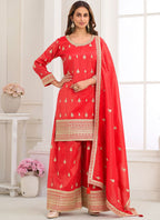 Vegaa Fashion Red Embroidery Real Simar Silk Salwar Suit - Distacart