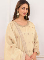Vegaa Fashion Cream Embroidery Real Simar Silk Salwar Suit - Distacart