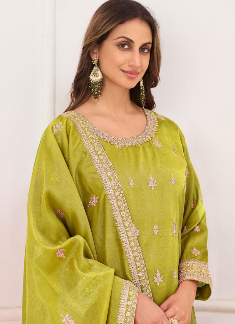Vegaa Fashion light-green Embroidery Real Simar Silk Salwar Suit - Distacart