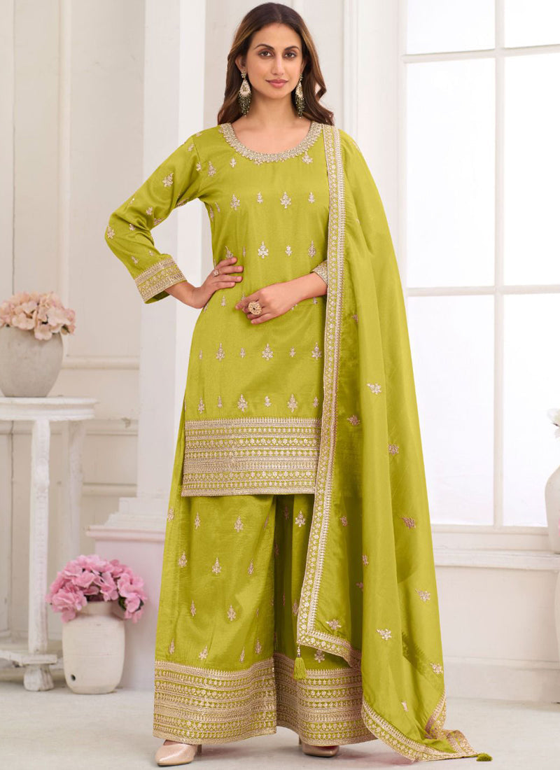 Vegaa Fashion light-green Embroidery Real Simar Silk Salwar Suit - Distacart