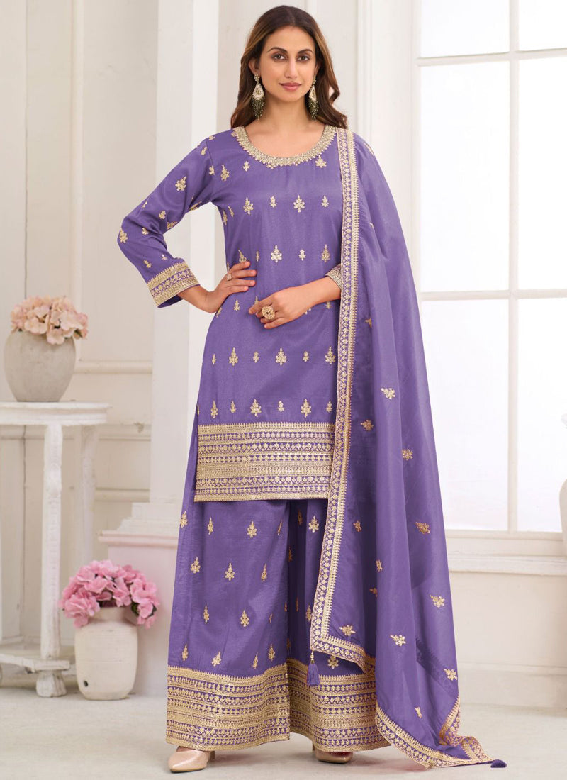 Vegaa Fashion Purple Embroidery Real Simar Silk Salwar Suit - Distacart
