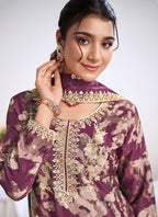 Vegaa Fashion light-purple Embroidery Chinon Silk Salwar suit - Distacart