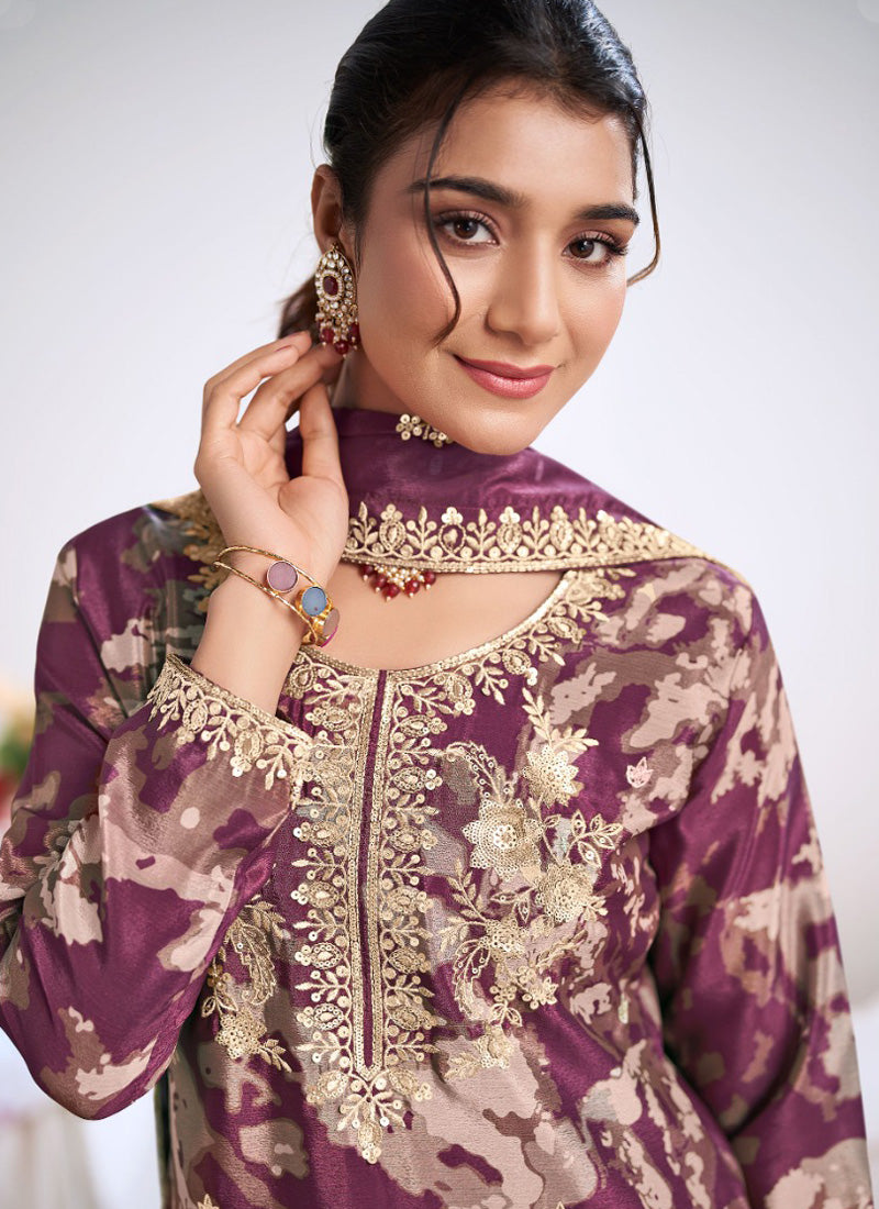 Vegaa Fashion light-purple Embroidery Chinon Silk Salwar suit - Distacart