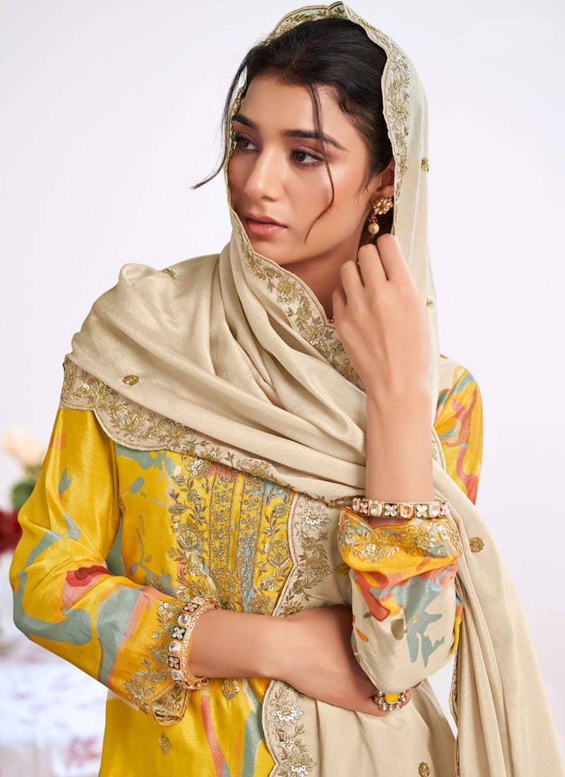Vegaa Fashion yellow Embroidery Chinon Silk Salwar suit - Distacart
