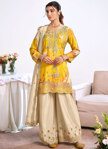 Vegaa Fashion yellow Embroidery Chinon Silk Salwar suit