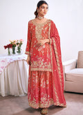 Vegaa Fashion Red Embroidery Chinon Silk Salwar suit - Distacart