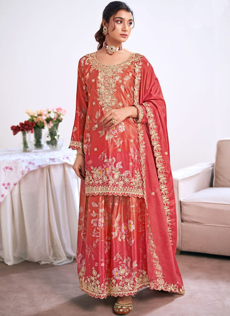 Vegaa Fashion Red Embroidery Chinon Silk Salwar suit