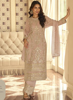 Vegaa Fashion Light Peach Georgette Embroidered Beads Work Palazzo Suit
