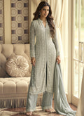 Vegaa Fashion Light Grey Georgette Embroidered Beads Work Palazzo Suit