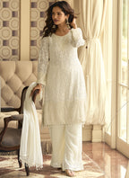Vegaa Fashion Off White Georgette Embroidered Beads Work Palazzo Suit - Distacart