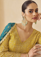 Vegaa Fashion Yellow Georgette Embroidered Seroski Zarkan Work Palazzo Suit - Distacart