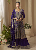 Vegaa Fashion Violet Georgette Embroidered Seroski Zarkan Work Palazzo Suit - Distacart