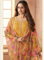 Vegaa Fashion Dark-Yellow Soft Chiffon Salwar Suit - Distacart
