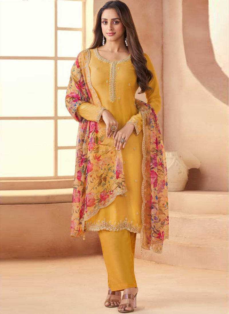 Vegaa Fashion Dark-Yellow Soft Chiffon Salwar Suit - Distacart