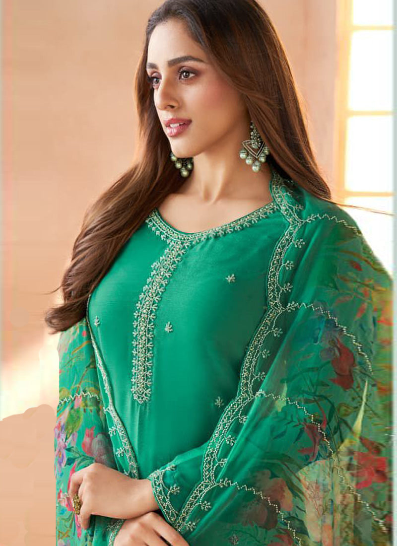 Vegaa Fashion Dark-Green Soft Chiffon Salwar Suit - Distacart
