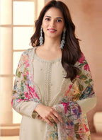 Vegaa Fashion Cream Soft Chiffon Salwar Suit - Distacart