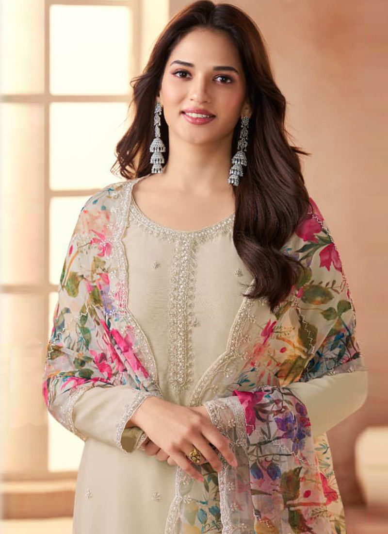Vegaa Fashion Cream Soft Chiffon Salwar Suit - Distacart
