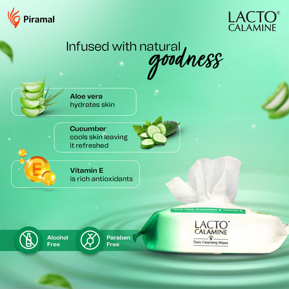 Lacto Calamine Daily Cleansing Face Wipes, Makeup Remover Wipes - Distacart