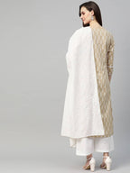 Yufta Women Beige & White Printed Kurta with Palazzo & Dupatta