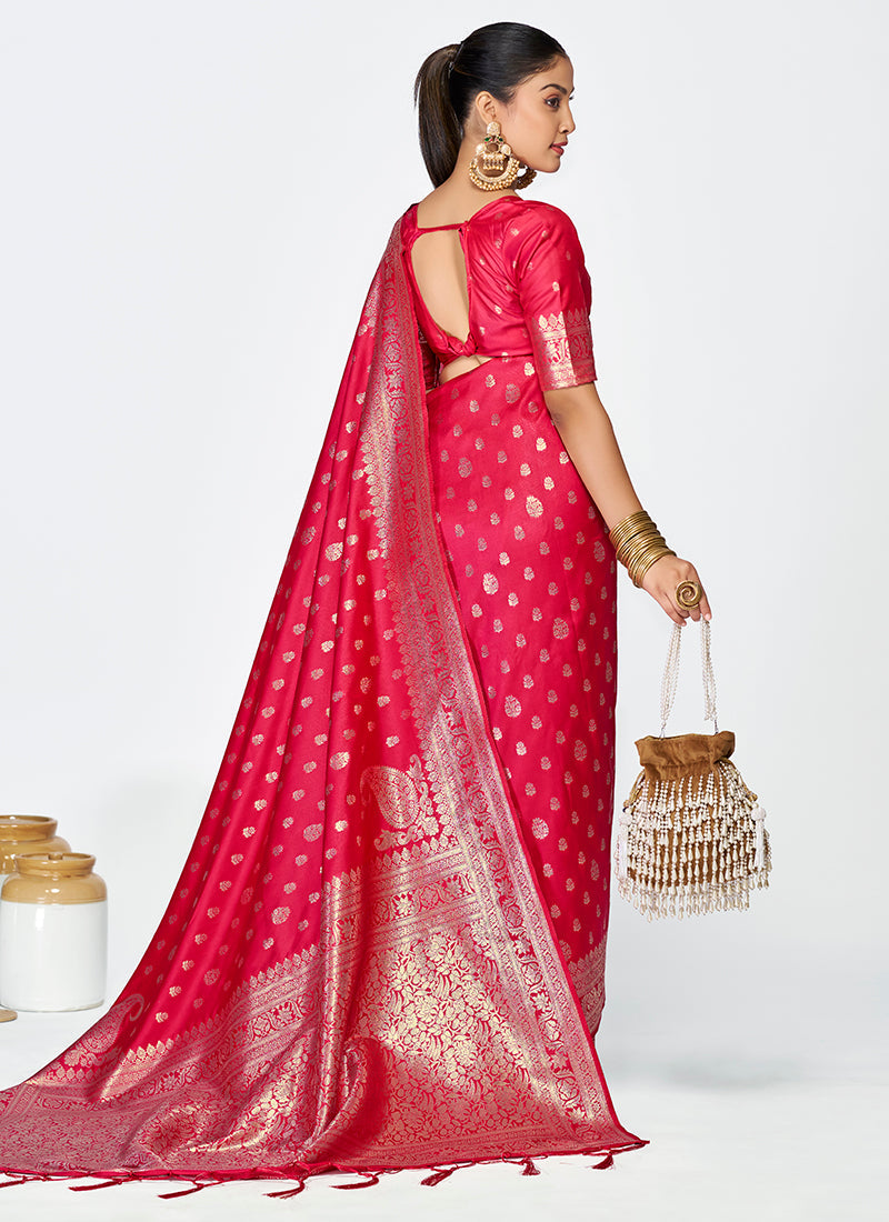 Vellora Rani Pink Premium Banarasi Silk Saree with Rich Golden Zari - Distacart