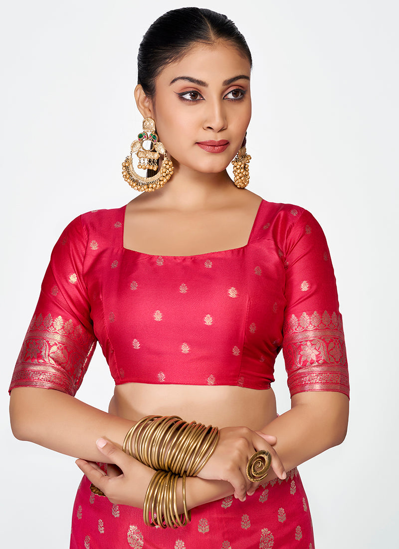 Vellora Rani Pink Premium Banarasi Silk Saree with Rich Golden Zari - Distacart