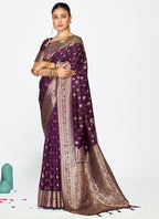 Vellora Wine Purple Zari Woven Banarasi Silk Saree - Distacart