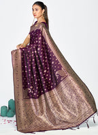Vellora Wine Purple Zari Woven Banarasi Silk Saree - Distacart