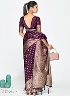 Vellora Wine Purple Zari Woven Banarasi Silk Saree - Distacart