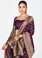Vellora Wine Purple Zari Woven Banarasi Silk Saree - Distacart