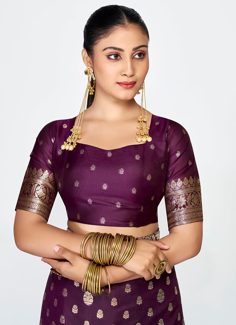 Vellora Wine Purple Zari Woven Banarasi Silk Saree - Distacart
