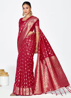 Vellora Maroon Banarasi Silk Saree with Rich Zari Detailing - Distacart