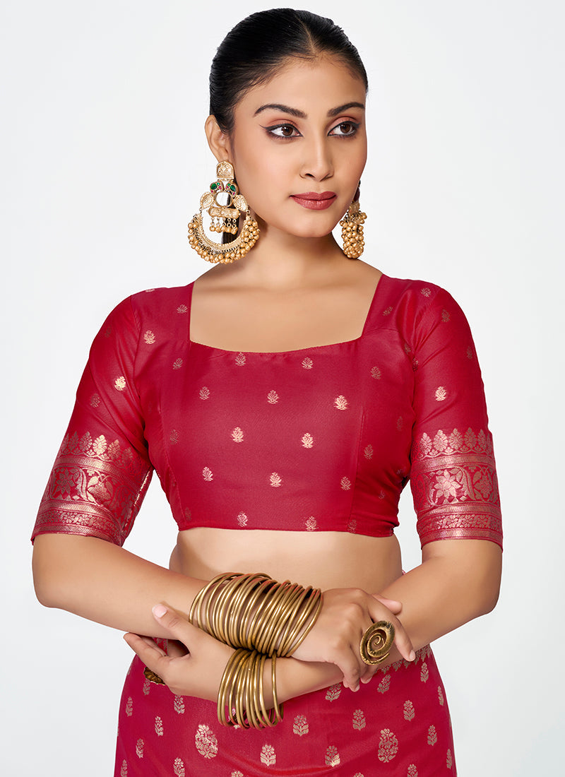 Vellora Maroon Banarasi Silk Saree with Rich Zari Detailing - Distacart