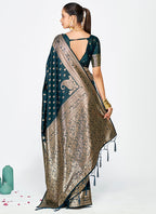 Vellora Navy Blue Premium Banarasi Silk Saree with Gold Zari - Distacart