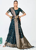 Vellora Navy Blue Premium Banarasi Silk Saree with Gold Zari - Distacart