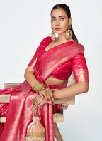 Vellora Rani Pink Premium Zari Weaving Soft Silk Saree - Distacart