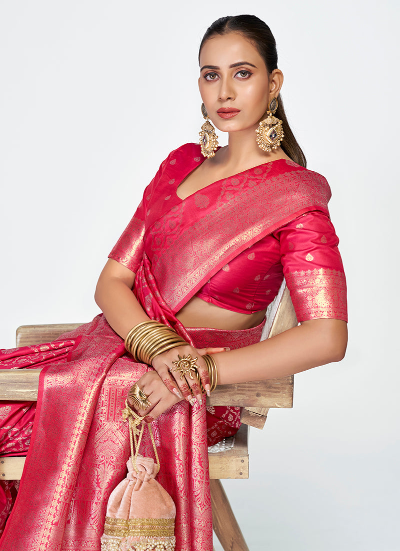 Vellora Rani Pink Premium Zari Weaving Soft Silk Saree - Distacart