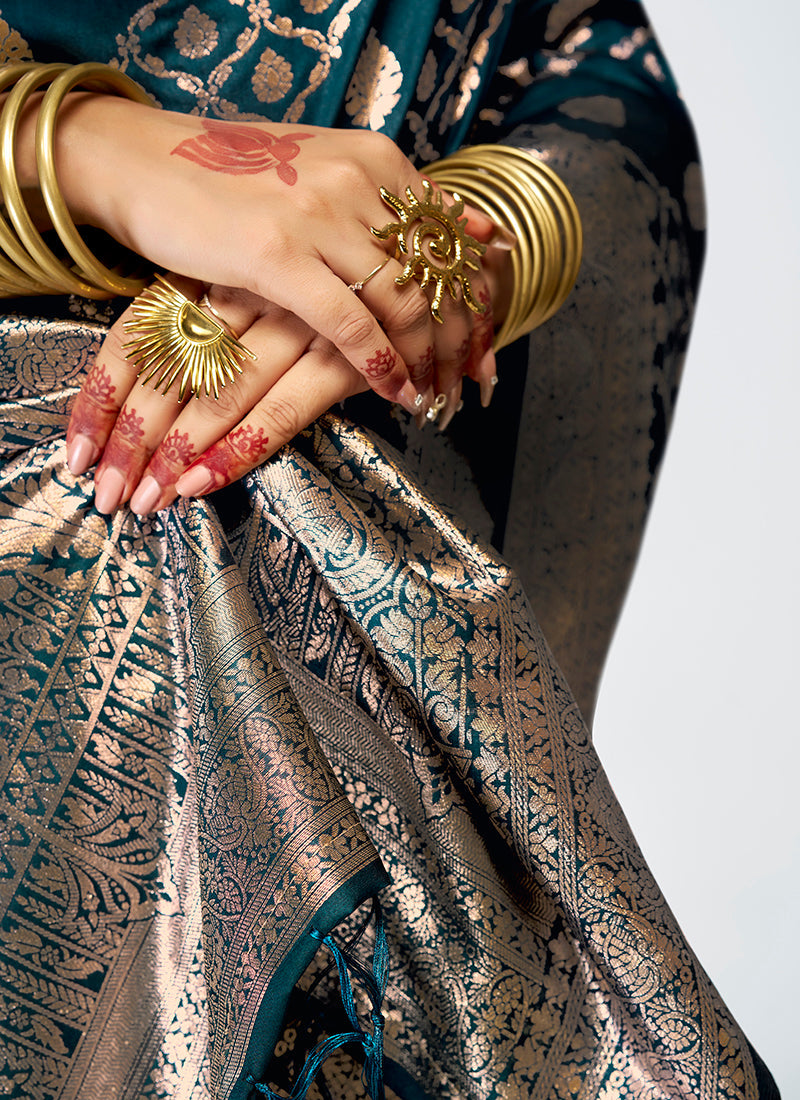 Vellora Peacock Blue Luxurious Soft Silk Zari Weaving Saree - Distacart