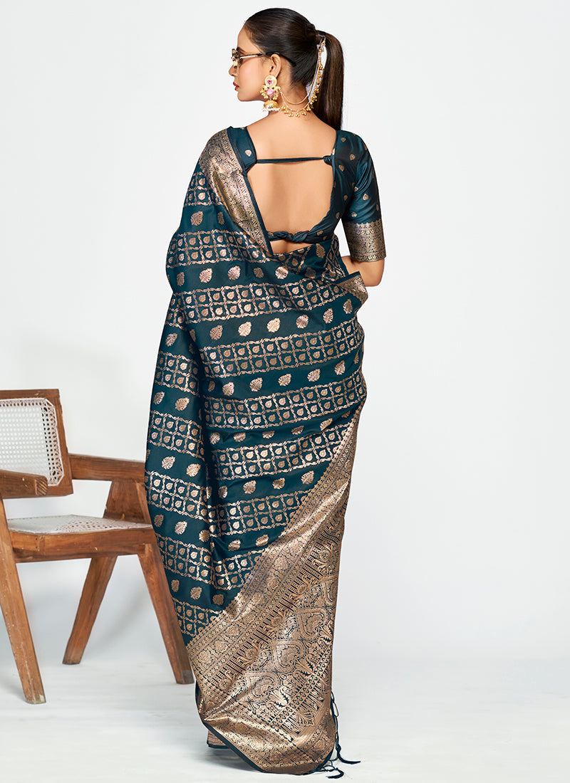 Vellora Peacock Blue Luxurious Soft Silk Zari Weaving Saree - Distacart