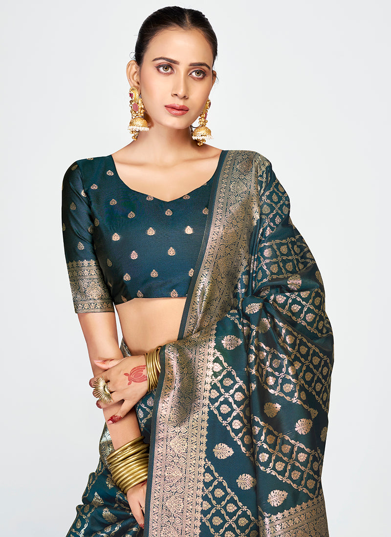 Vellora Peacock Blue Luxurious Soft Silk Zari Weaving Saree - Distacart