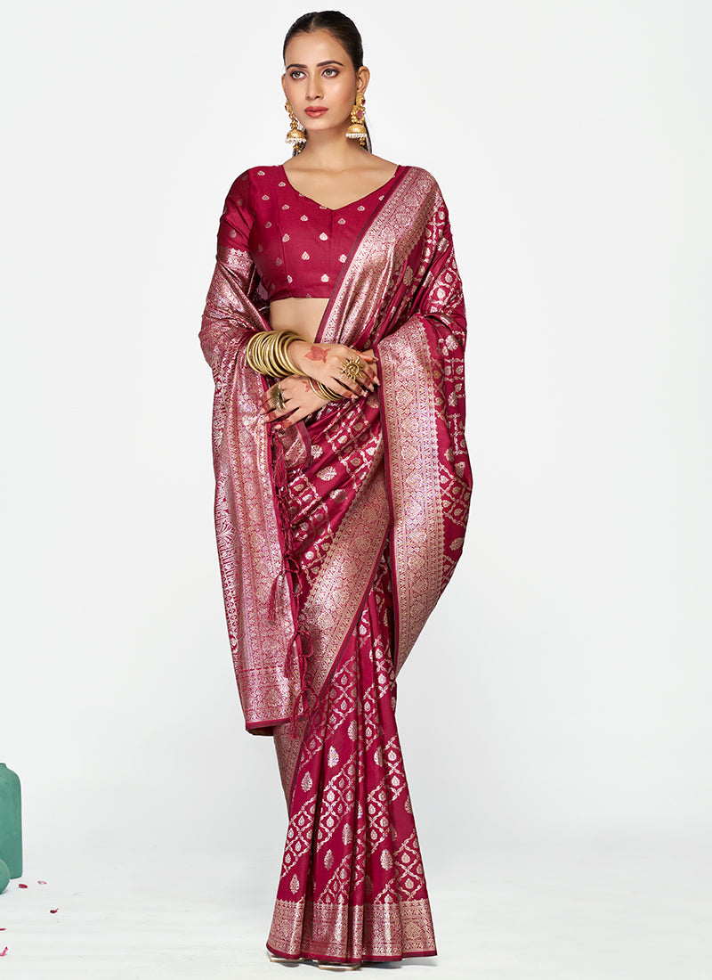 Vellora Wine Magenta Premium Zari Weaving Designer Silk Saree - Distacart