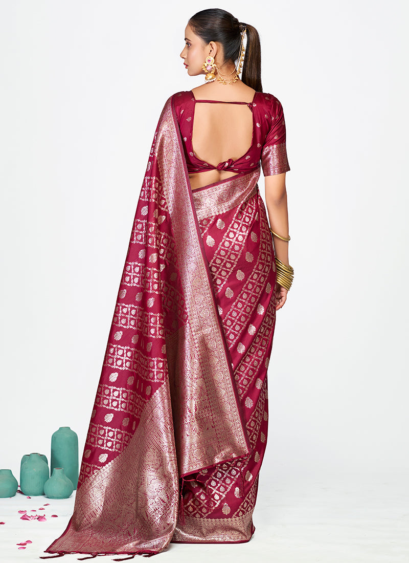 Vellora Wine Magenta Premium Zari Weaving Designer Silk Saree - Distacart